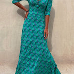 Margovil Scoop Neck 3/4 Sleeve Maxi Floral Dress