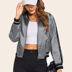Striped Biker Jacket Zip Up Bomber Jacket - Zeagoo (Us Only)