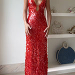 Margovil Spaghetti Strap V Neck Glitter Sequin Maxi Party Dress