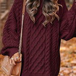 Margovil Long Sleeves Cable Knit Mini Sweater Dress