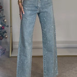 High Waisted Diamanté Straight Leg Jeans