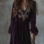 Vintage Floral Embroidered Velvet Maxi Dress