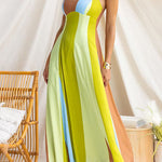 Adjustable Strap Striped Color Block Pocketed Maxi Dress