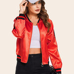 Striped Biker Jacket Zip Up Bomber Jacket - Zeagoo (Us Only)