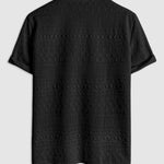 Geometric Vintage Jacquard Lapel Short-Sleeved Polo-Black