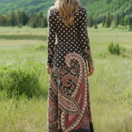 Women's Vintage Cashew Flower Art Print Long-sleeved Dress