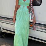 Halter V Neck Cut Out Printed Maxi Dress