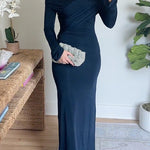 Off Shoulder Long Sleeves Ruched Solid Maxi Dress