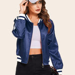 Striped Biker Jacket Zip Up Bomber Jacket - Zeagoo (Us Only)