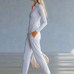 Fashionable Sporty Gray-blue Long-sleeved Half-zip Top And Trousers Set