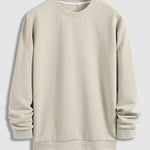 Men's solid color textured Puff Grid casual round neck sweatshirt and casual pants set