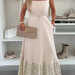 Square Neck Pocketed Lace Splice Maxi Cami Dress