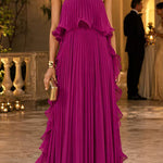 Margovil Strapless Tube Ruffle Pleated Swing Maxi Dress