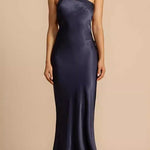 One Shoulder Backless Satin Maxi Party Dress