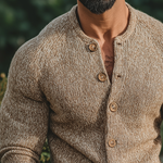 Men's Vintage Casual Knit Collarless Button-Down Shirt Cardigan