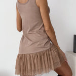 U Neck Sleeveless Patchwork Ruffle Matching Dress