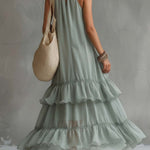 Lightweight Bohemian-style Tiered Ruffle Sleeveless Maxi Dress