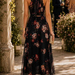 Margovil Sleeveless High Waist Floral Print Flowy Midi Dress