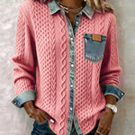 Harper - Chic Knitted Shirt with Denim Details