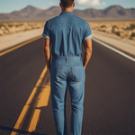 Men's Summer Fashion Casual Classic Western Style Tencel Denim Embroidered Jumpsuit