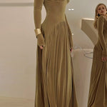 Margovil V Neck Long Sleeves Waisted Velvet Maxi Dress