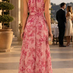 Margovil Sleeveless Zipper Back Waisted Floral Print Maxi Dress