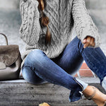 Margovil Mockneck Solid Cable Knit Pullover Sweater