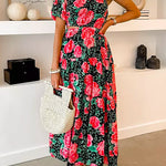 One Shoulder Cut Out Waist Floral Print Midi Swing Dress