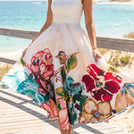 Square Neck Sleeveless Floral Print Midi Dress