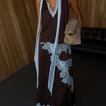 Chic High Waist Lace Trim Satin Maxi Skirt