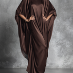 Women's Luxurious Brown Acetate Satin Loose-fitting Long Robe Dress