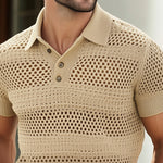 Men's Summer Knitted Breathable Polo Neck Short Sleeve T-Shirt
