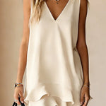 Margovil V Neck Sleeveless Ruffle Layered Mini Dress