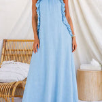 Margovil Sleeveless Linen Blend Ruffle Pocketed Maxi Dress