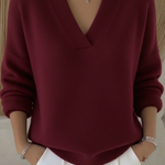 Women's Casual Solid Color V-neck Sweater Top