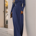 A-Line High Waisted Pleated Solid Color Split-Side V-Neck Maxi Dresses