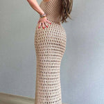Smiles and Sunshine Knit Texture Hollow Tank Slit Stretch Maxi Dress