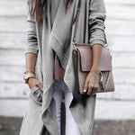 Light Grey Waffle Knit Drape Front Long Cardigan
