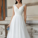V-Neck Pleated Midi Dress With Cap Sleeves