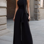 One-Shoulder Draped Halter Wide-Leg Jumpsuit