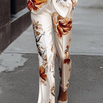 High Waisted Flower Print Pockets Pants Trousers