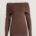 Long Sleeves Loose Solid Color Off-The-Shoulder Pullovers Sweater Tops