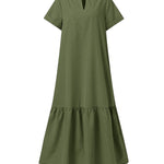 A-Line Loose Solid Color Split-Joint V-Neck Maxi Dresses