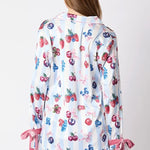 Unique Printed Loose Pocket Bow Tie Top and Elastic Waist Ruffled Shorts Set