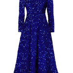 A-Line High Waisted Sequined Split-Joint Zipper Round-Neck Maxi Dresses