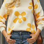 Floral Print Color Block Pullover Long Sleeve Sweater