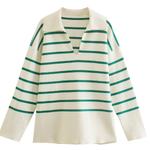 Loose-fitting Striped Sweater with Lapel Collar