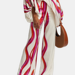 Urban Wide Leg Loose Printed Off-The-Shoulder Blouses &Casual Pants Two Pieces Set
