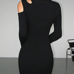 Long Sleeves Skinny Hollow Solid Color Cold Shoulder Maxi Dresses