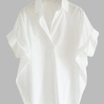 Casual Short Sleeves Loose Solid Color Lapel Collar Blouses&Shirts Tops
